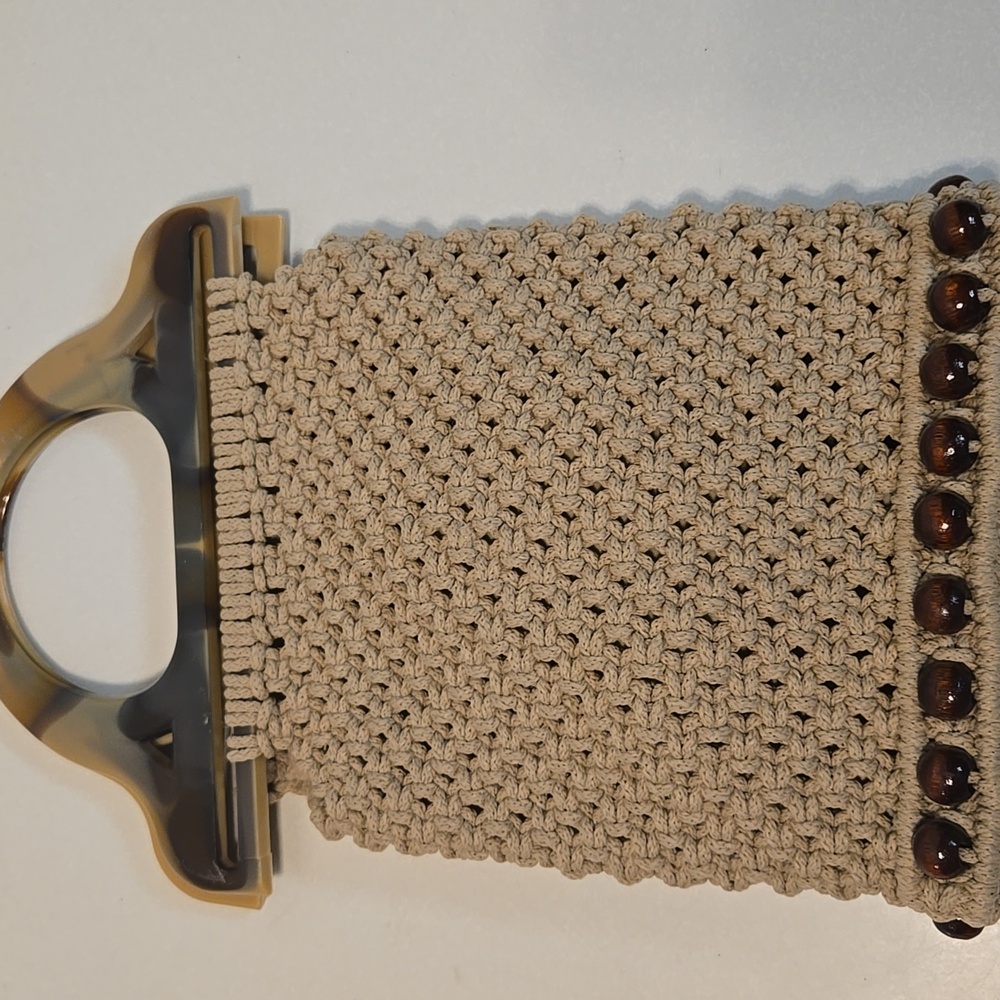 Vintage handcrafted macrame purse with lucite handles